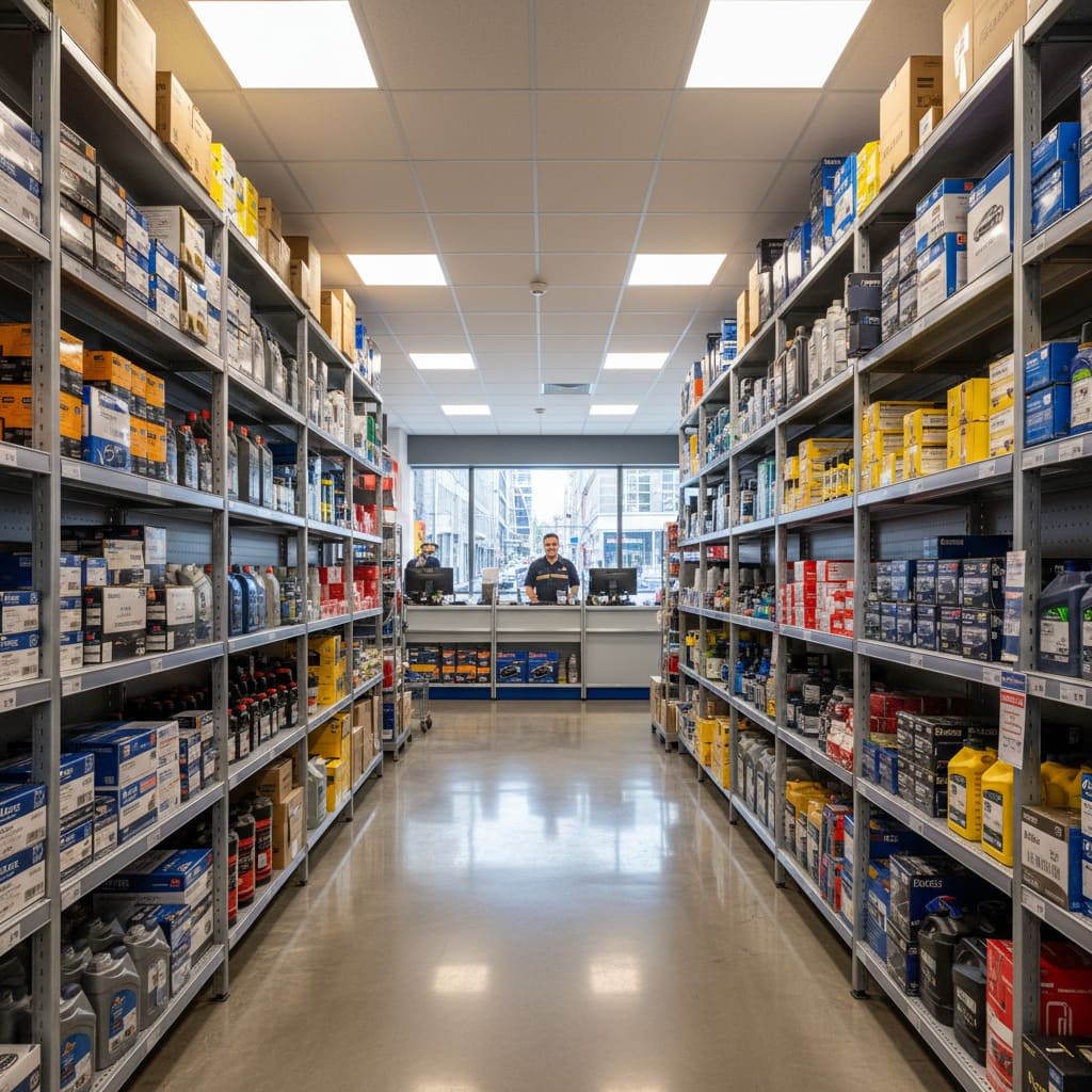 Interior of the Aisgart auto parts store